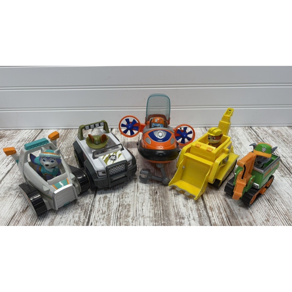 Paw Patrol Mighty Pups Toys Lot Of 5 Vehicles And 5 Figures